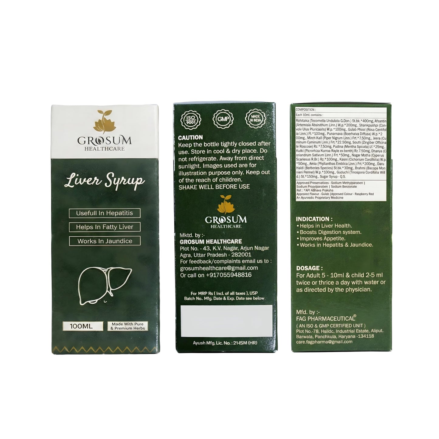 Grosum Liver Syrup – With 17 Ayurvedic Herbs like Rohitaka, Punarnava, Guduchi & Amla, 200ml