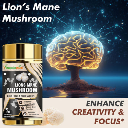 Vitaminnica Lion's Mane Mushroom 500mg- 60 Vegan Capsules | Nootropics for Brain Health & Focus