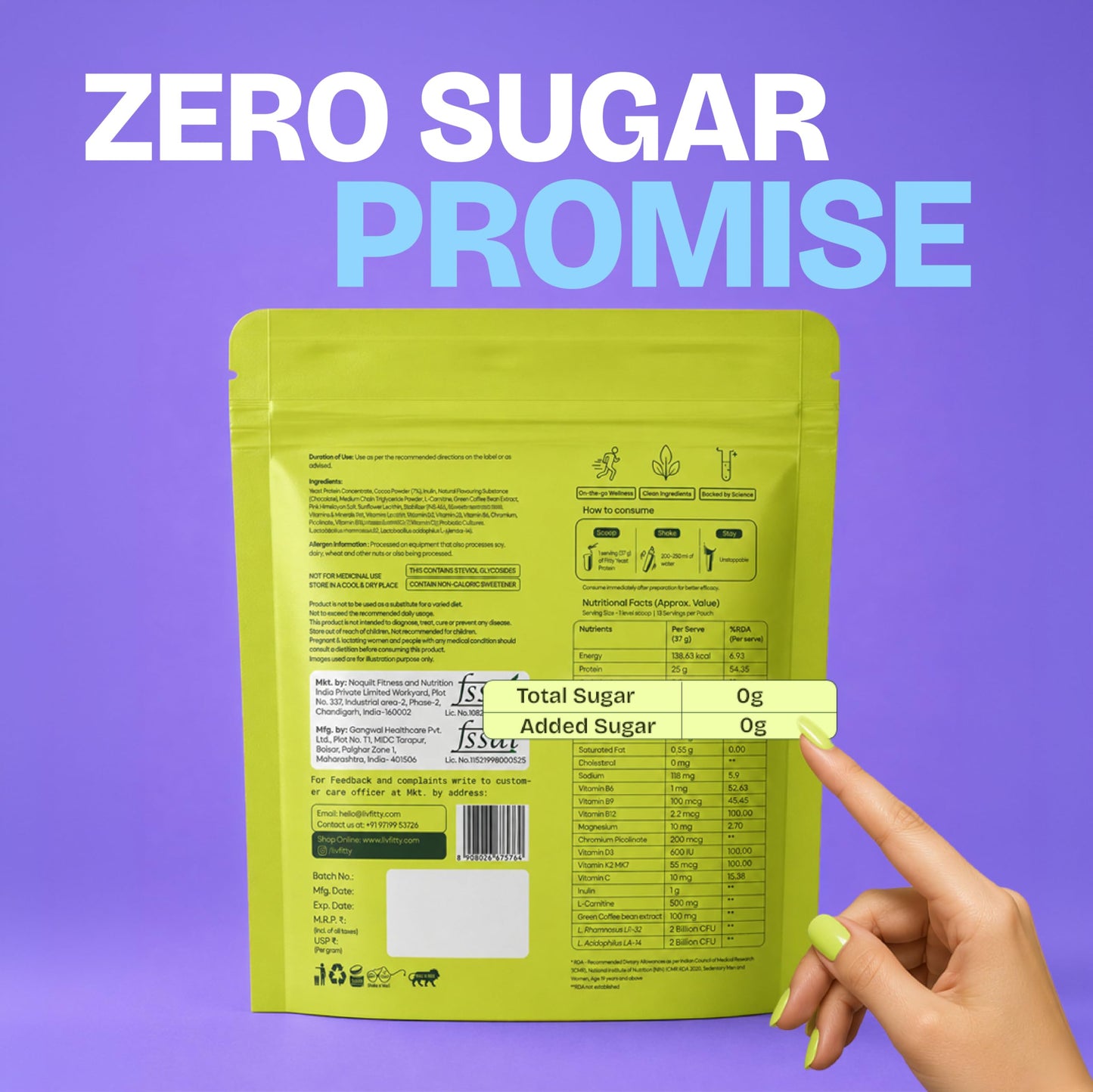 Fitty Fermented Yeast Protein Powder | 25g Protein | With Vitamin D3 & B12 | Weight Management Support | No Added Sugar | Chocolate Flavour | Has all 9 Essential Amino Acids | Supports Metabolism | Vegan Protein | 500g