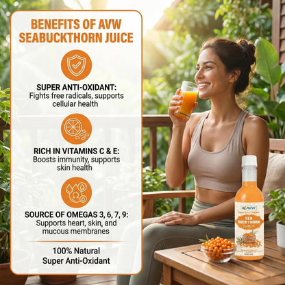 AVW Himalayan Sea Buckthorn Pulp Concentrate 500ml | Cold-Pressed | Natural Vitamin C, E & Omega 3, 6, 7, 9, Antioxidants | Immunity Booster, Skin Glow & Liver Health Support | Herbal Juice Seabuckthorn Supplement