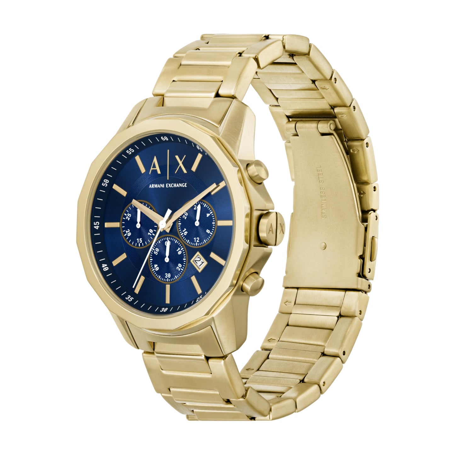 Armani Exchange Stainless Steel Analog Blue Dial Men's Watch-Ax7151Set, Band Color:Gold