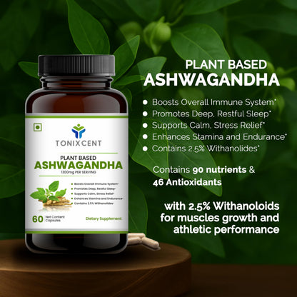 TONIXCENT ImmunoPower Recharge | Ashwagandha & ImmunoShield Capsules Combo | Stress Relief, Immunity & Energy | With Amla, Giloy, Tulsi & Adaptogens | 60+60 Veg Capsules