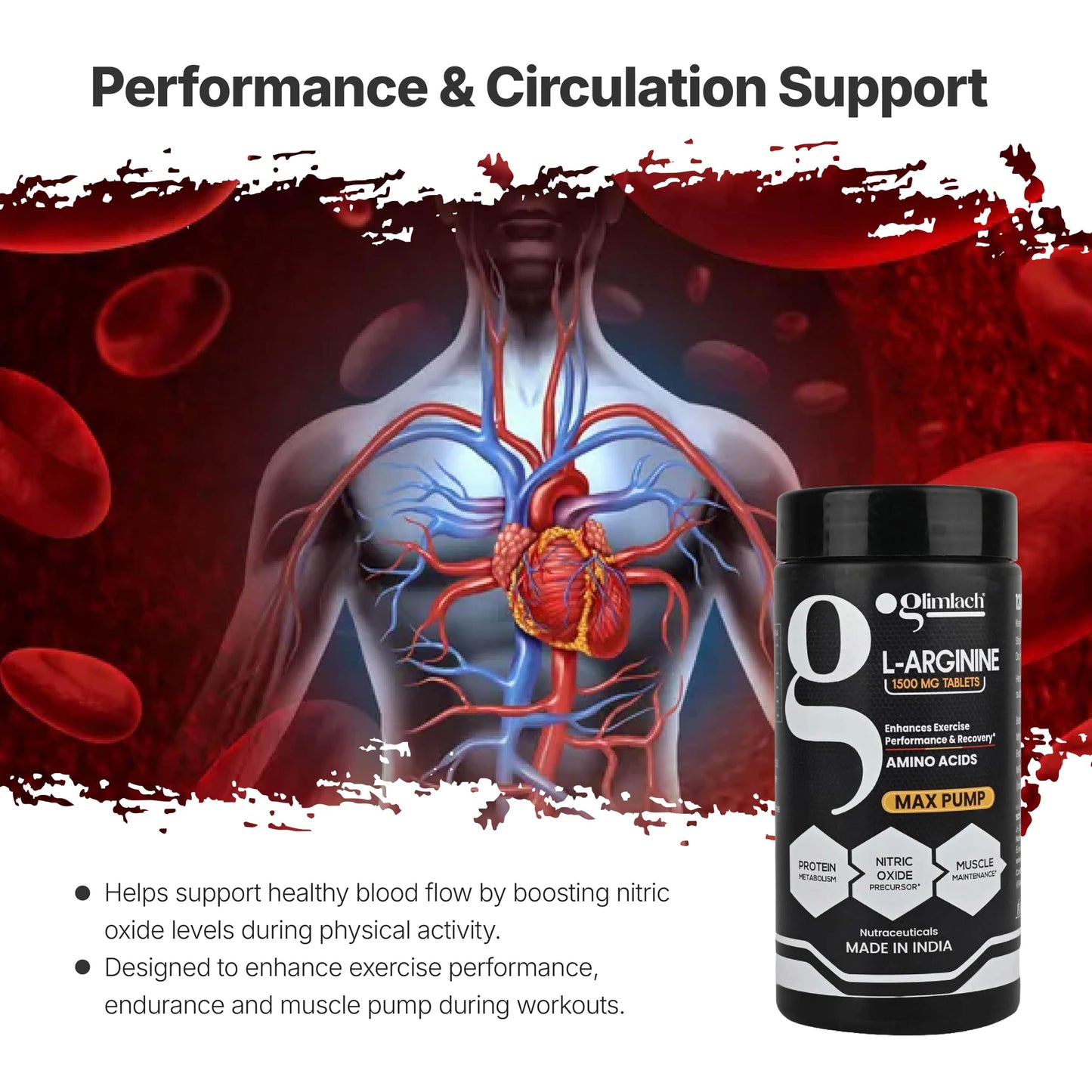GLIMLACH L Arginine 1500mg Tablets | Dietary Supplement for Men and Women | High-Potency Amino Acid | Easy-to-Take Tablets for Daily Health, Nutrition, Energy, and Wellness | 120 Tablets