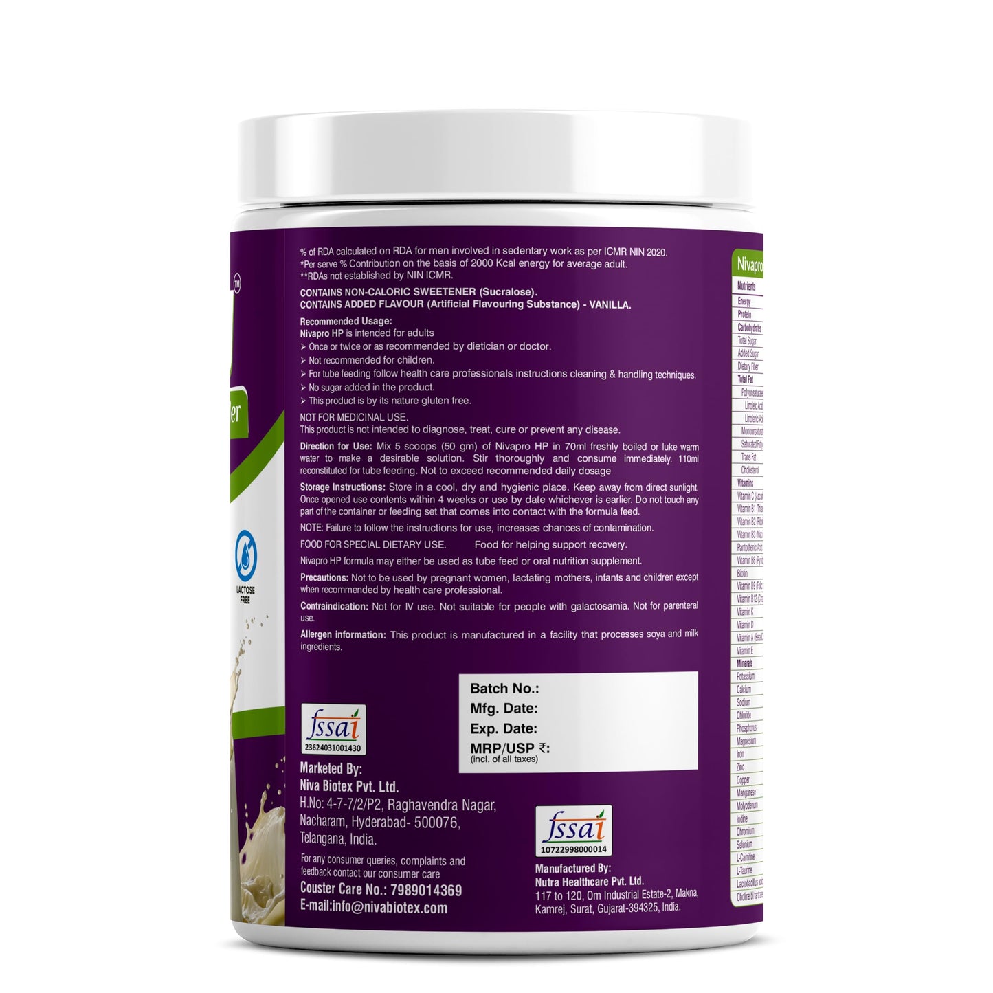 Niva Biotex Nivapro HP High Protein High Calorie | Prebiotics | Advanced MCT & Whey Blend for Faster Recovery | Gut-Friendly with Prebiotics & Probiotics | Fluid-Restricted Diets | No Added Sugar 400g| Vanilla Flavour.