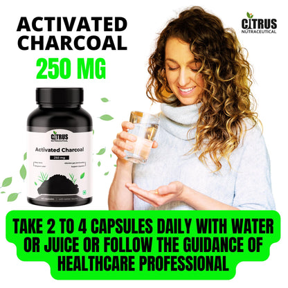 CITRUS NUTRACEUTICAL Activated Charcoal 250 mg Capsules – Natural Detox Supplement for Digestion & Gas Relief – 60 Veg Capsules (Pack of 2)