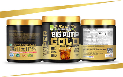 Muscle Elite Fitness Big Pump Gold Series Loaded Core Pre-Workout - Pre Workout Energy with Creatine Monohydrate + Caffeine and Beta-Alanine Performance | [Cola, 60 Servings]