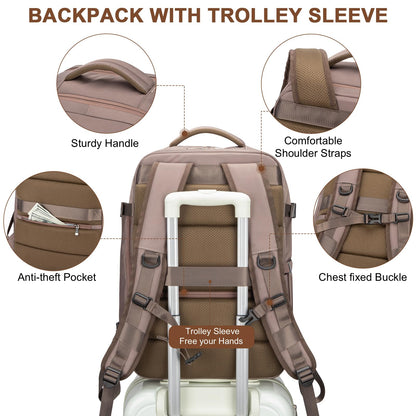 Large Travel Backpack for Women Men, Personal Item Airline Approved,17 Inch Backpack for Travel, Brown, Large, Travel Backpacks