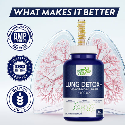 FITNESSVEDA Lung Detox+ Supplement | Respiratory Wellness & Immune Support |Organic & Plant Based | Clears Congestion, Supports Breathing Comfort, Improves Lung Health & Daily Cleanse | Pack of 1 – 60 Capsules