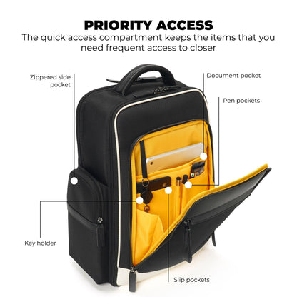 MOKOBARA The Bass Backpack | Fits 15.6 Inch Laptop, 22L Capacity, Water Resistant Nylon & Vegan Leather | Professional Use, Ergonomic Design With Padded Straps & Microsuede Lining (Black Tie)