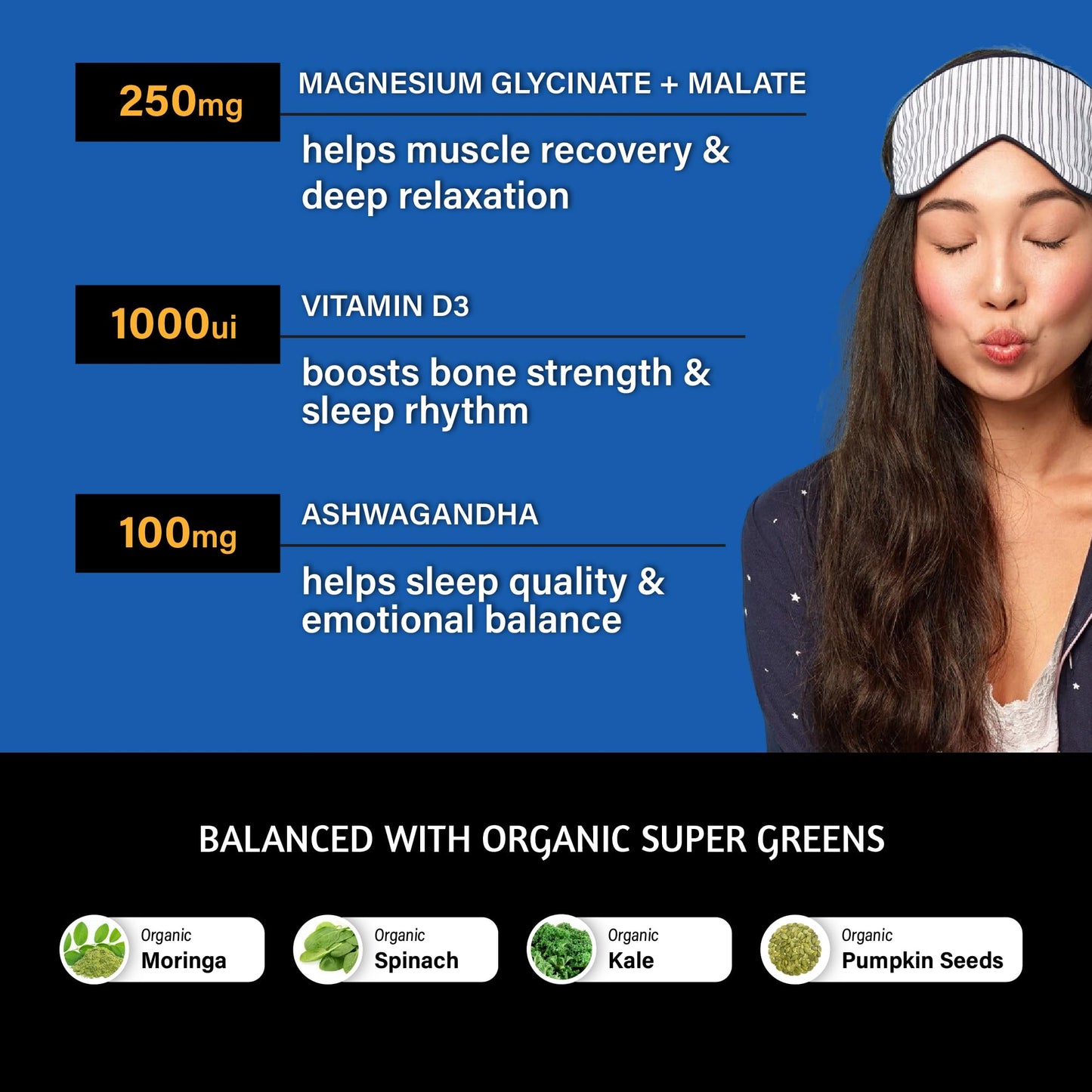 Sukham Magnesium Glycinate + Malate Capsules | 60 caps - 30 days | High Absorption Supplement | Helps with Better Sleep, Muscle & Bone Health | With Ashwagandha and Vitamin D3 | For Men & Women