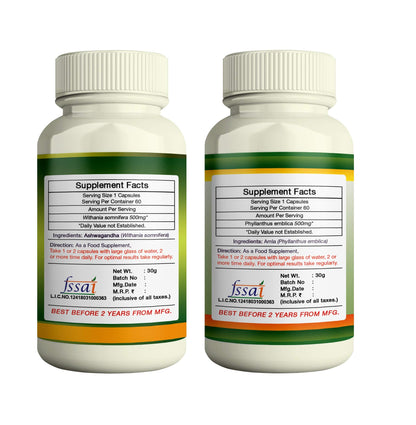 ERBZENERG Organic Ashwagandha (Withania somnifera) and Amla (Phyllanthus emblica) Amalaki/amalaka 60 Capsules(Pack of 1)