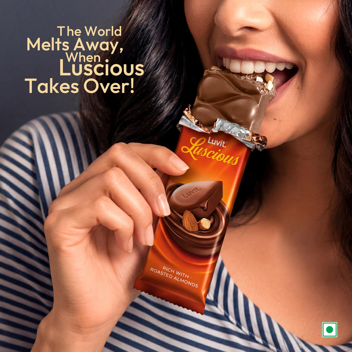LuvIt Luscious Roasted Almonds Chocolate Bars | Multipack | Deliciously Smooth | Pack of 15-52gm Each