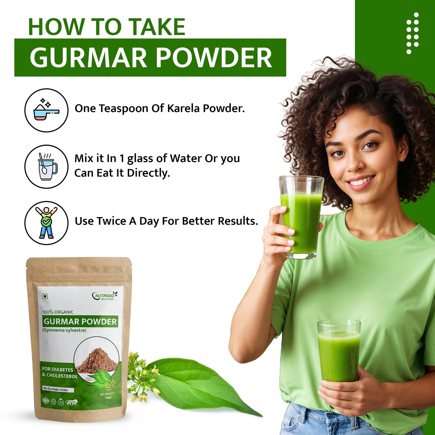 Nutridig Healthcare 100% Natural Gurmar Powder, 100gm | Cleanses Liver & Managed Blood Sugar Level | | For Blood Sugar Level Management & Diabetes Care