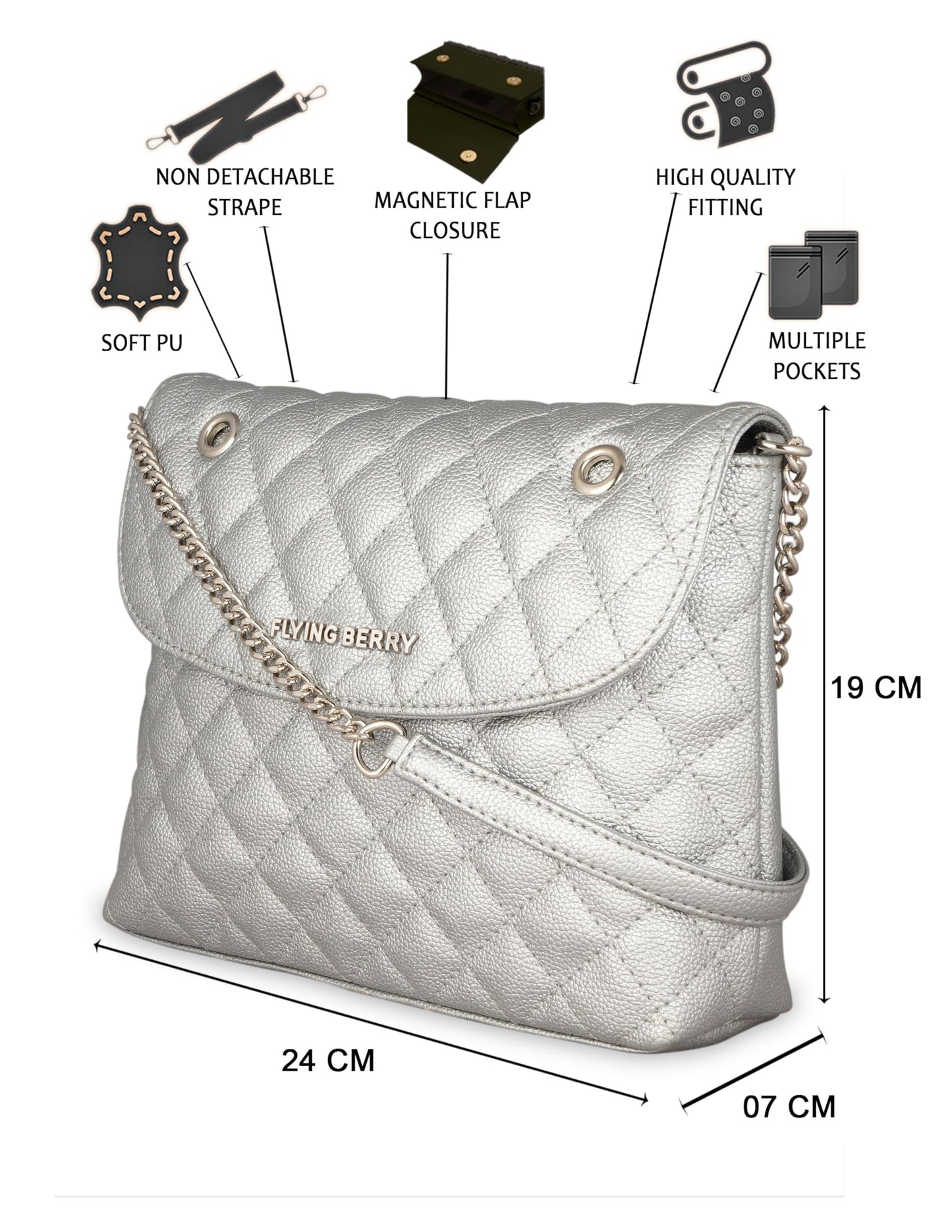 FLYING BERRY Women's Sling Bag (FB-2354_Silver)