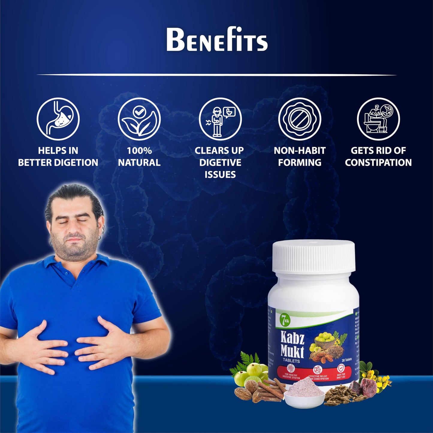 Kabz Mukt 30 Tablets - Ayurvedic Constipation Relief | Supports Digestive Health | Clears Colon | Regulates Digestion | Addresses Low Fiber Diet & Sedentary Lifestyle-Pack of 1