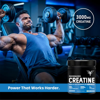 Bolt Micronised Creatine Monohydrate 3000 Powder|With Phycocyanine|Boosts Athletic Performance|Provides Energy Support For Heavy Workout|Formulated In Usa| 250 grams (0.55Lb),83 Serving|Unflavored