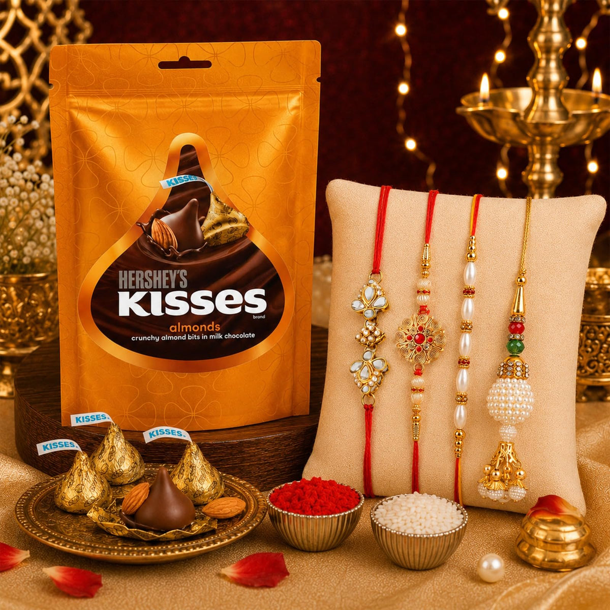 CraftVatika Rakhi Gift for Brother with Chocolate Gift Pack for Bhaiya and Bhabhi Kids, Rakhabandhan Gift pack for Bhaiya Bhabhi with Kisses Chocolate Combo, Rakshabandhan Premium Gift Set for Kids Boy (Design 1)