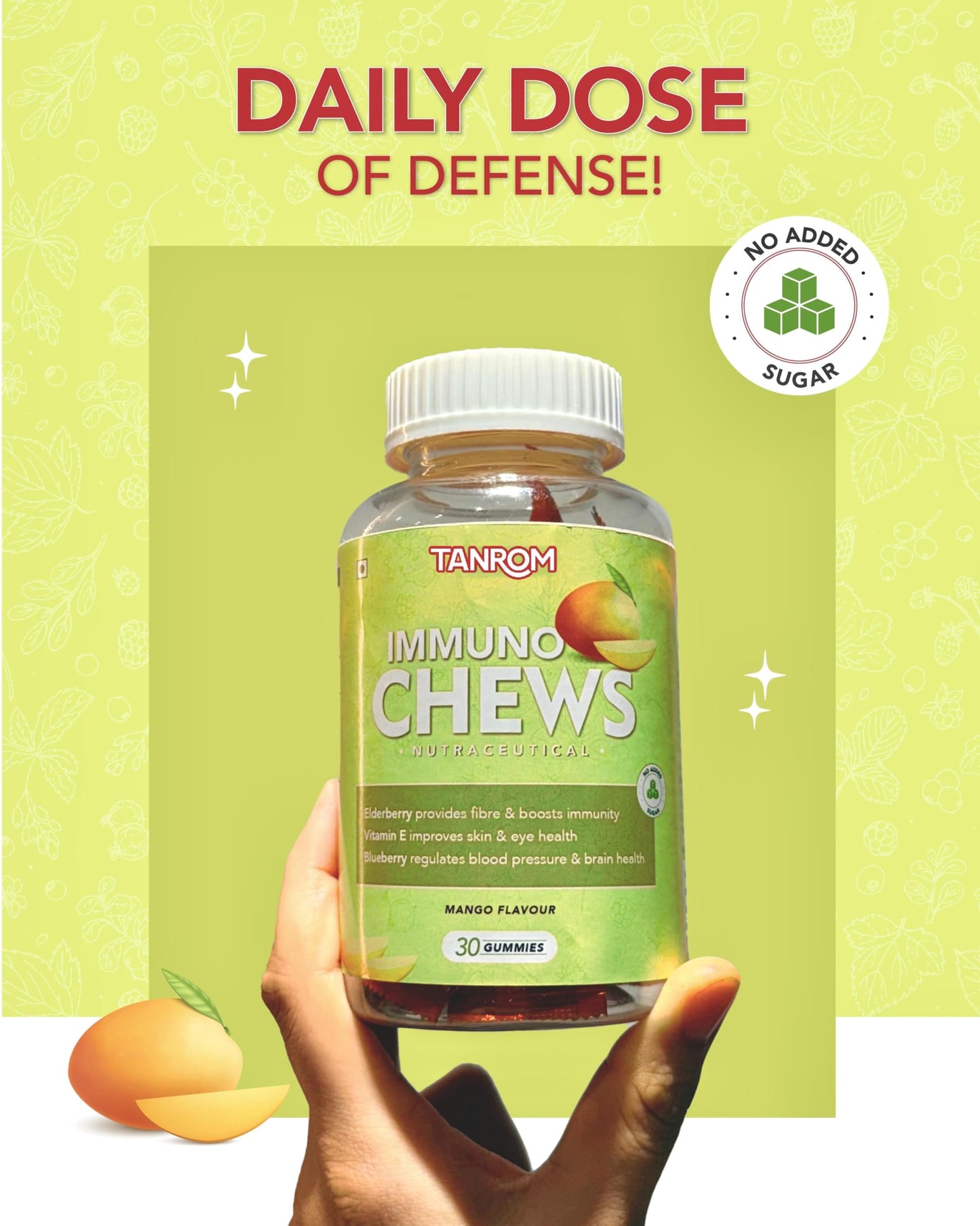 ImmunoChews: Mango Flavor, 30 Gummies - Elderberry, Vitamin C, E & Zinc - Antioxidant-Rich, Immune-Boosting, No-Added Sugar