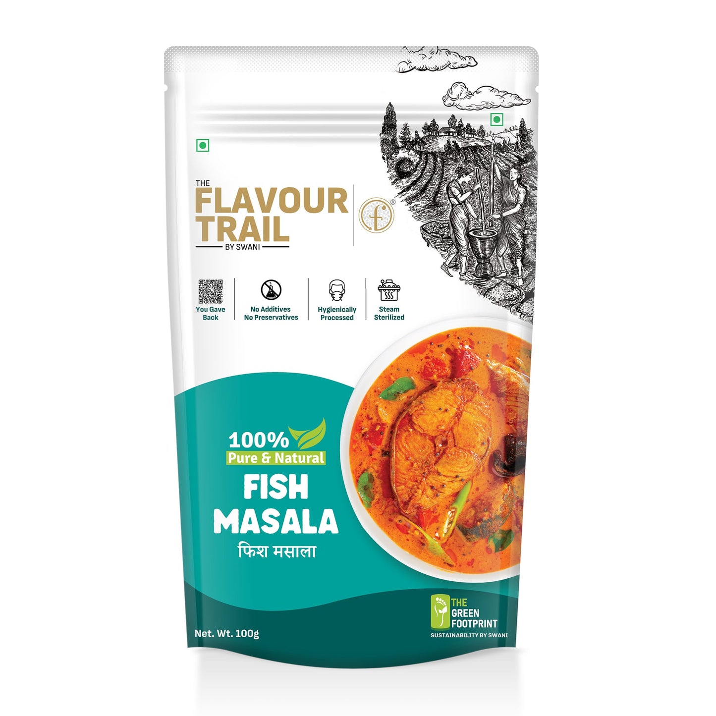 The Flavour Trail Pure & Natural Fish Masala | Perfect for Kerala, Malvani, Bengali & Tandoori Fish Dishes | Prawns Masala | Spicy & Tangy Masala for Seafood Lovers | Perfect for Fried Fish, Tandoori, & Gravy | 100g