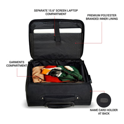 Swiss Military Combo of Luggage Bag, Soft-Sided Trolley Bag, Cabin Luggage, 3 Dial Lock, 43 cms, 32L, Black & Laptop Backpack with USB Charging Port, Travel Backpack for Men, 31L, Black & Red, 1