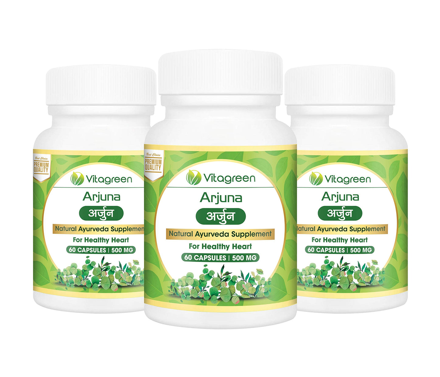 taGreen ARJUNA Capsules for Cholesterol & Healthy Heart, Pure Ayurvedic, Natural, Herbal Supplement, 500 mg , 60 Capsules Pack - Total 180 Capsules (Pack of 3)