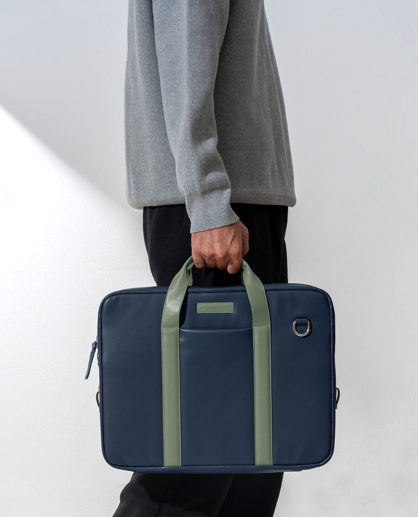 DailyObjects Unisex Blue Urban Classic Briefcase Vegan Leather Laptop Messenger Bag (13L) with Adjustable Straps | Zip Closure with Slip Pockets | Detachable Carry Pouch and A Large Storage|