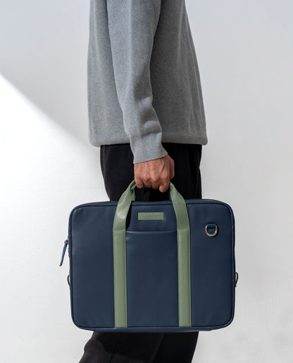 DailyObjects Unisex Blue Urban Classic Briefcase Vegan Leather Laptop Messenger Bag (13L) with Adjustable Straps | Zip Closure with Slip Pockets | Detachable Carry Pouch and A Large Storage|