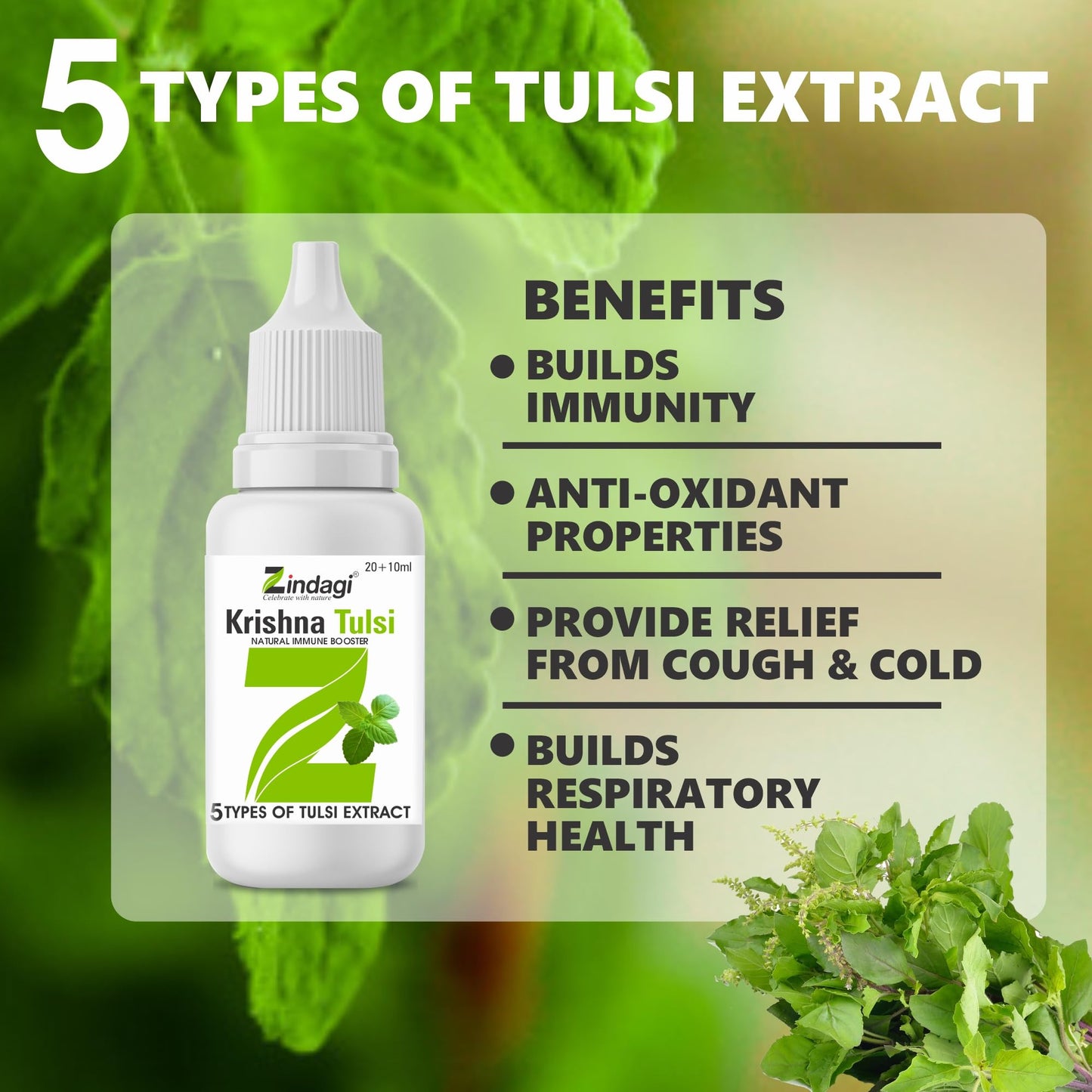 Zindagi Krishna Tulsi Liquid Extract | Natural Antioxidants Very Helpful In Cough Cold | Herbal Tulsi Drops | 60ML