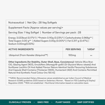 Origins Nutra Kaneka™ Ubiquinol 100mg | Boosts Energy, Supports Heart & Cellular Health | Active CoQ10 for Healthy Aging |GMP Certified | 28 Softgels (Pack of 1)