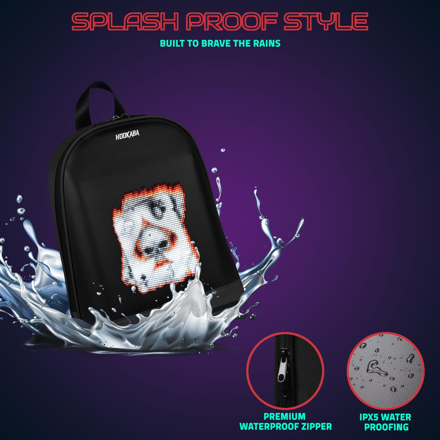 Hookaba Bold Bling LED Backpack for Kids 8L (Black) | Smart Display Bag | with Programmable Screen, App Control & Water Resistant | Unisex Daypack for School, College, Travel | for Boys & Girls