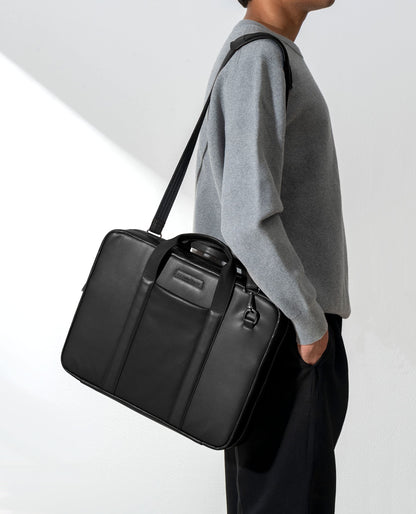 DailyObjects Unisex Black Urban Classic Briefcase Vegan Leather Laptop Messenger Bag (13L) Adjustable Straps, Zip Closure Slip Pockets, Detachable Carry Pouch And A Large Storage For 14 Inch Laptops