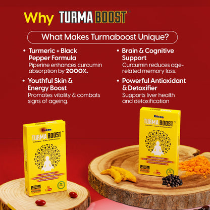 Rusan TURMA BOOST Curcumin 95% 400mg + Black Pepper Extract | 50 Capsules | Immunity & Joint Care | Anti-Inflammatory Support