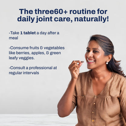 three60+ Daily JOINT CARE & PROTECT tablets | Improves Bone Strength, Promotes Cartilage Repair, Enhances Joint Mobility | Acujoint, Undenatured type-II collagen, Hadjod | 30 Tablets