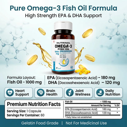 Knoll Nutrinol Fish Oil Omega 3 Capsules 1000mg | EPA & DHA Softgels for Heart, Brain, Bones & Joint Support | Daily Omega 3 Supplement for Men & Women | 60 Capsules (Pack of 3)