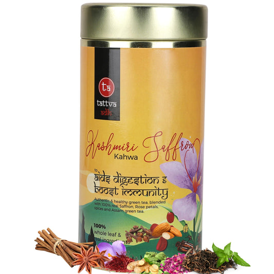 Tattva Adih Made with Whole Leaf & Natural Rose Petals | Refreshing & Aromatic - 100 grams | 100% Natural Ingredients Kashmiri kawa Green Tea | Airtight Container | Refreshing & Aromatic | Made with Whole Leaf & Natural Rose Petals | Refreshing & Aromatic
