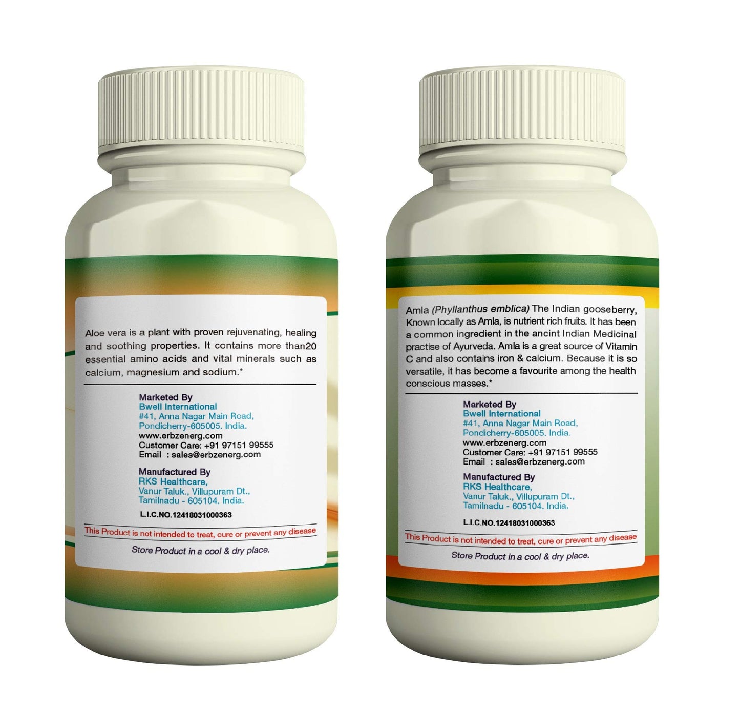 ERBZENERG® Aloevera Extract (Aloe barbadensis) and Amla (Phyllanthus emblica) 60 Capsule 500 mg