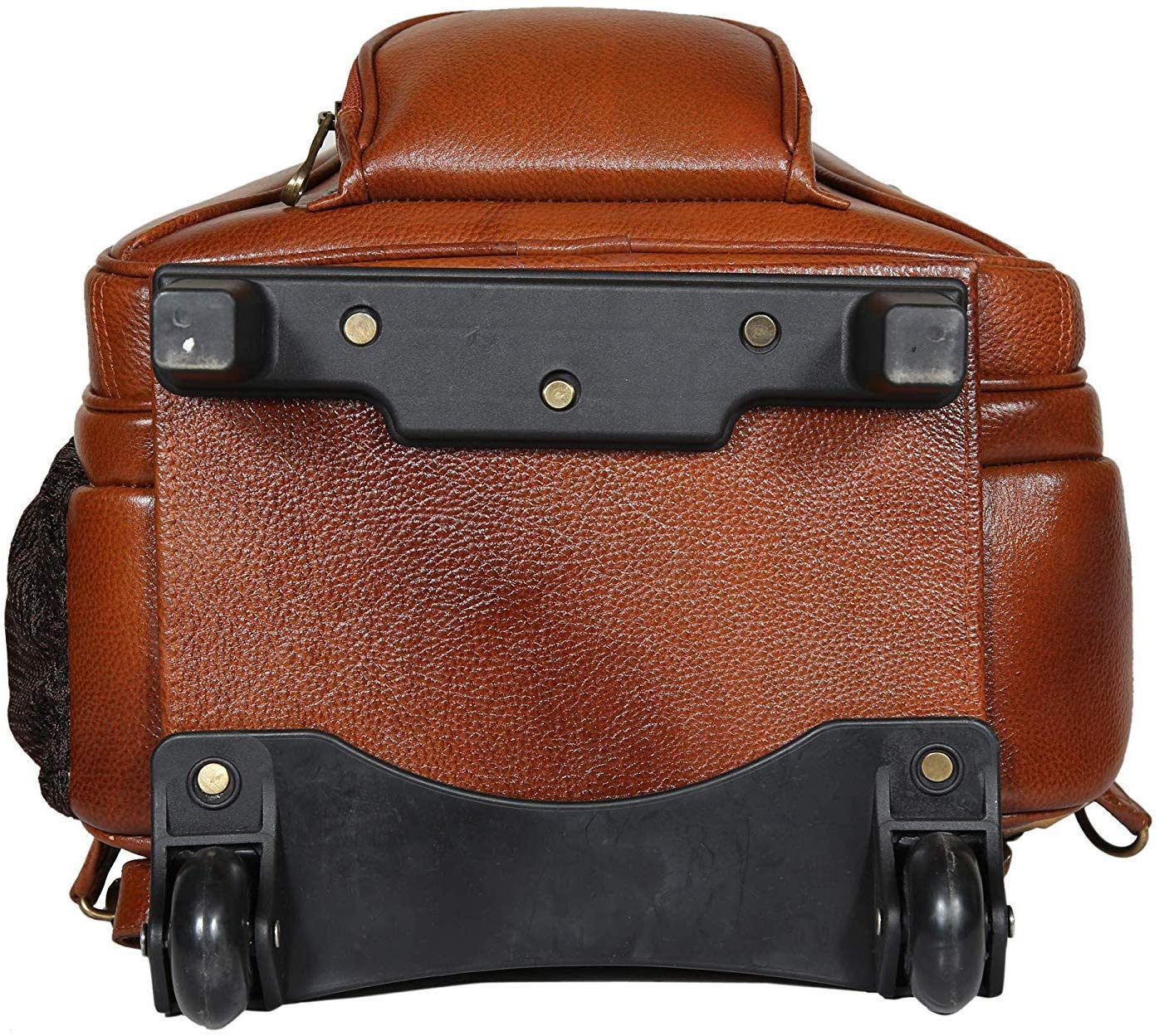 Da leather villa Leather Backpack For men office use (H 17x L 12x W 6) Inches with 16 inches laptop compartment (Tan Trolley)