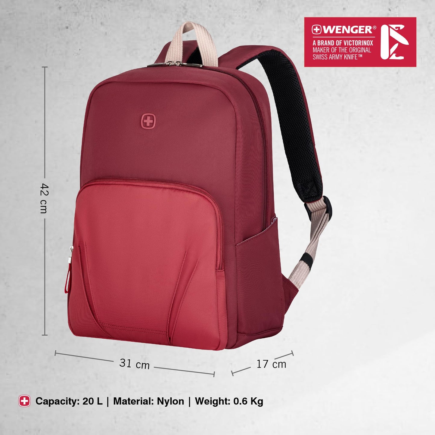 WENGER, Motion, 15.6 Inches Laptop Backpack, 20 liters, Digital Red, 612546| Business Travel Bag, Swiss Designed
