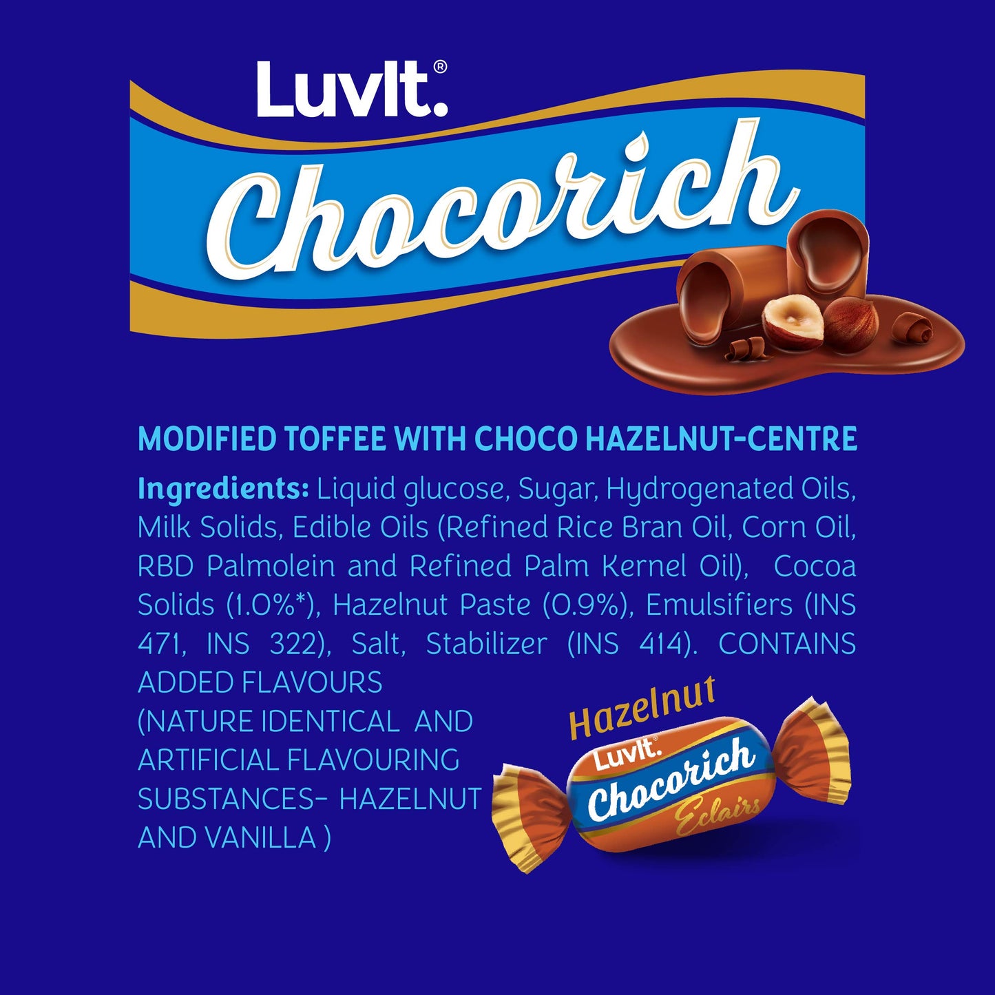 LuvIt Chocorich Assorted Eclairs Birthday Party Gift Chocolate Combo - Hazelnut, Dark Choco, Classic & Chocorich Chocolate Eclairs 1807gm - Pack of 4