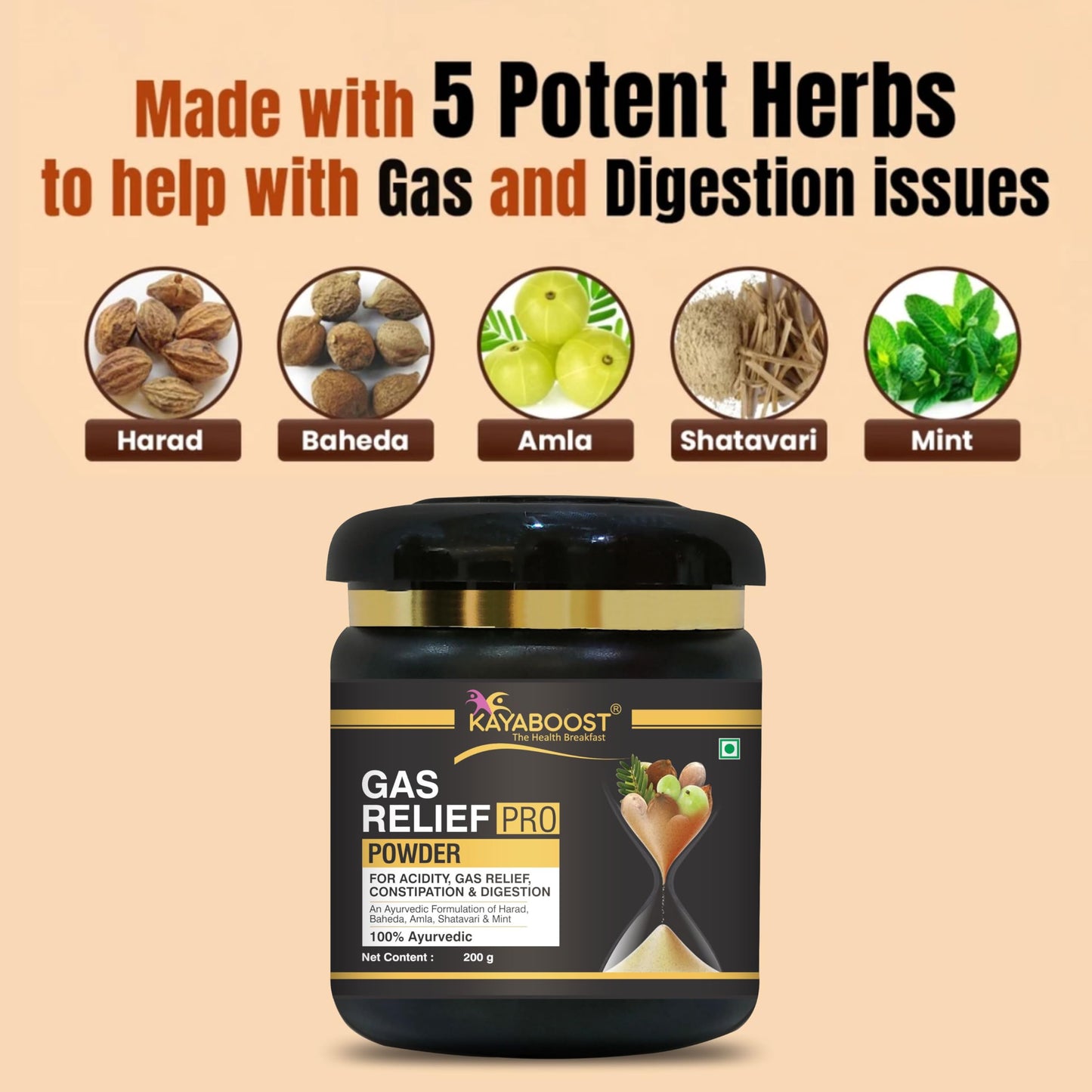 KAYABOOST Gas Relief Pro Powder - Gas Relief, Acidity Relief Ayurvedic Health Care Powder (200 g)