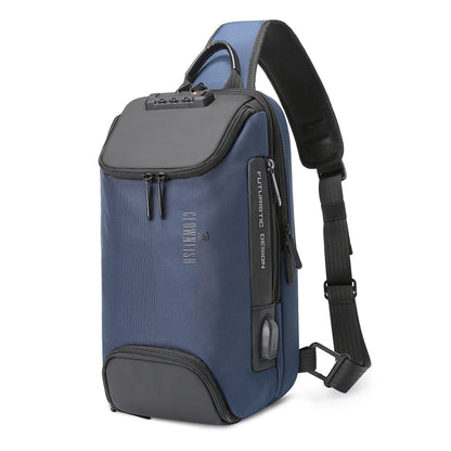 The Clownfish Unisex-adult Water Resistant Anti -Thief Password Zipper Lock Crossbody Bag with USB Charging (Blue)