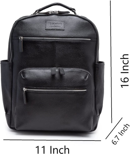 Teakwood Unisex Genuine Leather Black textured Backpack||Unisex Laptop Bag/Backpack