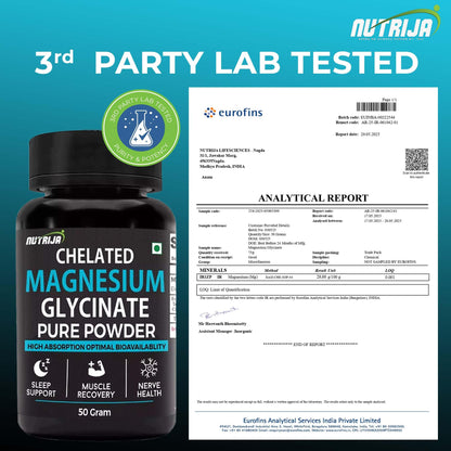 NutriJa Magnesium Glycinate Chelated Pure Powder - 50 Gram | Supports Sleep, Recovery, Nerve Function, Muscle Health (50 gram) (Pack of 1)