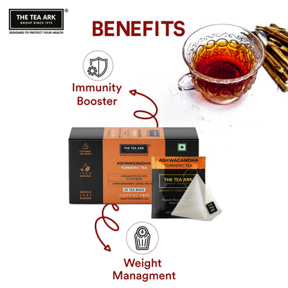 The Tea Ark Ashwagandha Tea Bags (25 Count) | Turmeric with Lemongrass Herbal Tea | Caffeine free Herbal Tea | Individually Wrapped Pyramid Tea Bags (25 Tea Bags)