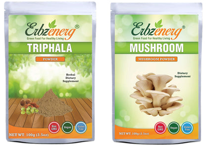 ERBZENERG Organic Triphala Powder 100G and Oyster Mushroom Powder 100G | Pack Of 1