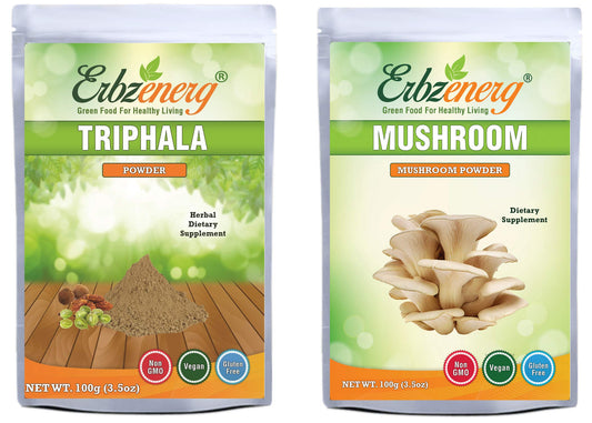 ERBZENERG Organic Triphala Powder 100G and Oyster Mushroom Powder 100G | Pack Of 1