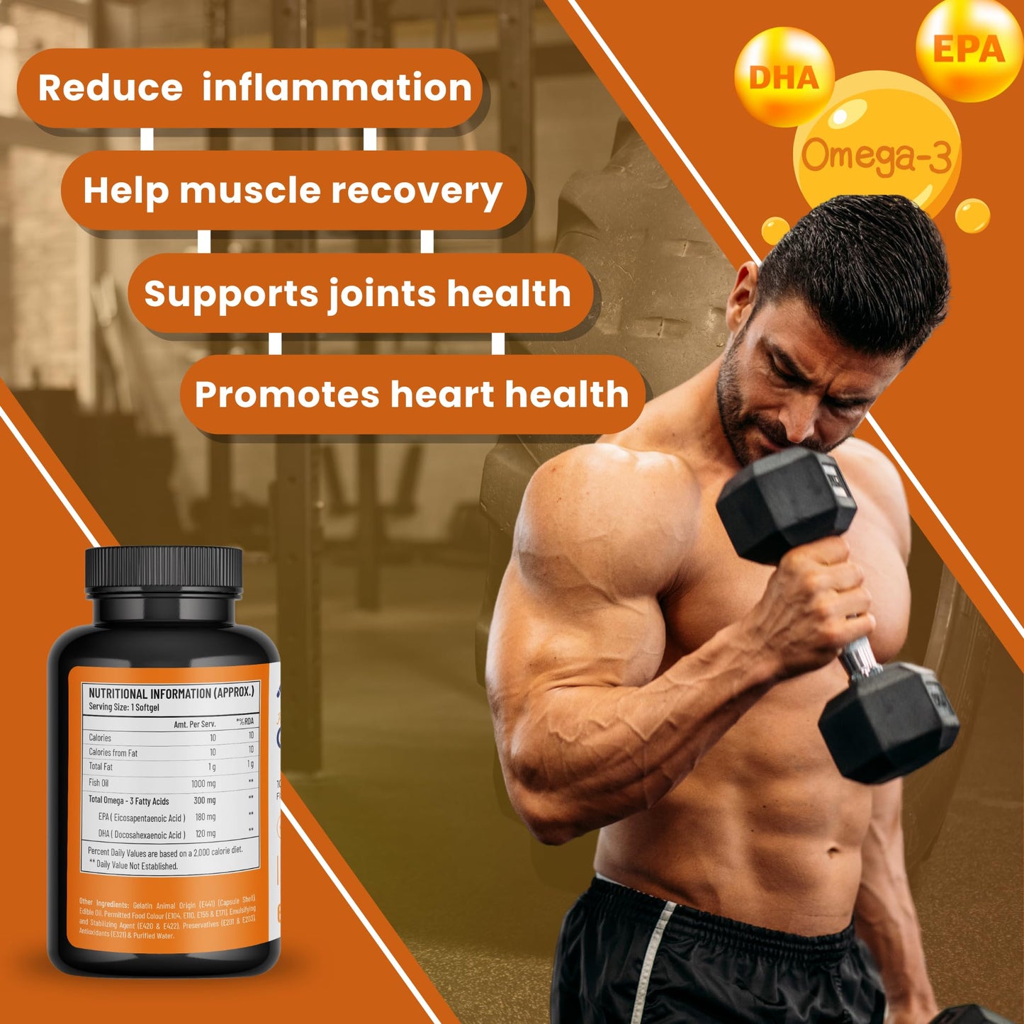 ABHEDA HEALTHCARE Omega-3 Fish Oil 1000mg - Triple Strength Formula, 60 Softgels - 180mg EPA & 120mg DHA for Enhanced Heart Health, Joint Support & Brain Function. (Pack Of 2)