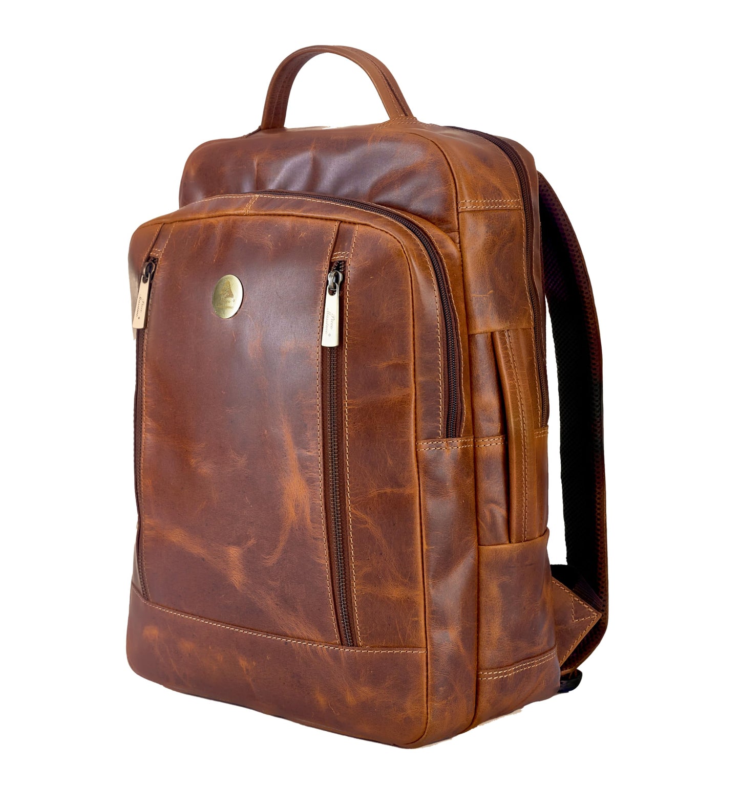 Leather Laptop Backpack | Padded 15.6-inch Laptop Compartment for Men's and Women | Comfortable Padded Back Panel | Multiple Pocket Sleeves | Convenient Storage for Office Use - (COGNAC)