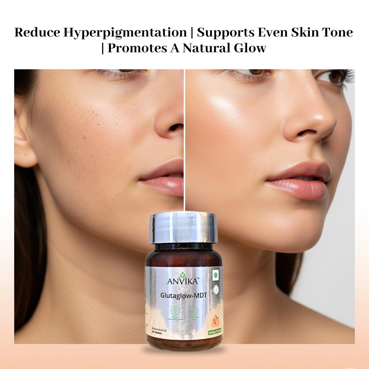 Anvika Glutaglow Glutathione Tablets For Skin Health | Skin Brightening Glutathione Tablet | Reduces Pigmentation | Enhances Skin Tone | Antioxidant Rich Nutraceutical Supplement (Orange Flavour 30 Tablet)