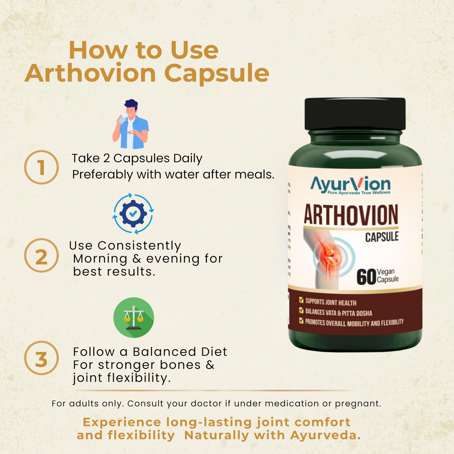 AyurVion Arthovion Vegan Joint Health Capsules | 60 Capsules | Ayurvedic Herbs for Joint Mobility, Flexibility & Pain Relief